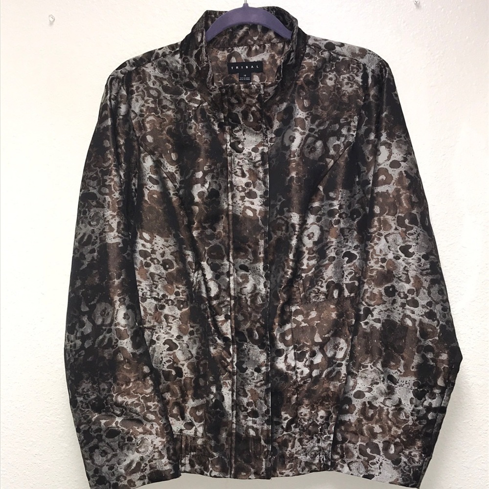 Tribal Leopard Animal Print Zip Up Lightweight Pocketed Jacket Women’s Size 12